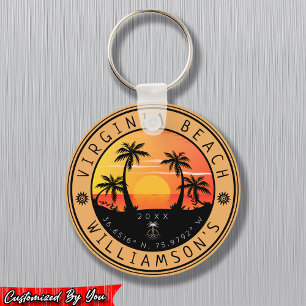 Virginia Beach USA Retro Sunset Souvenirs 60s Key Ring