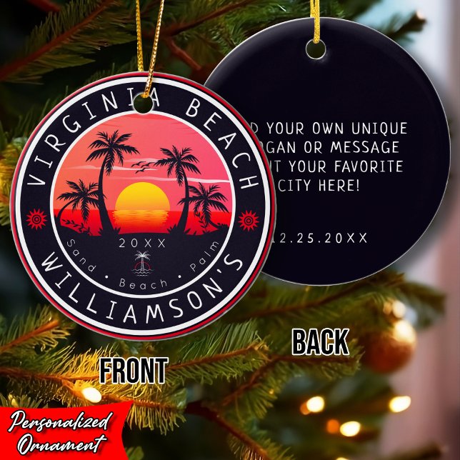 Virginia Beach USA Retro Sunset Souvenirs 80s Ceramic Tree Decoration (Creator Uploaded)