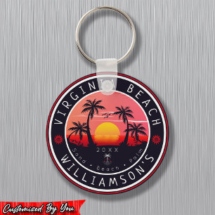 Virginia Beach USA Retro Sunset Souvenirs 80s Key Ring
