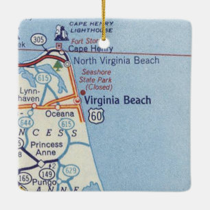 Virginia Beach Vintage Map Ceramic Ornament