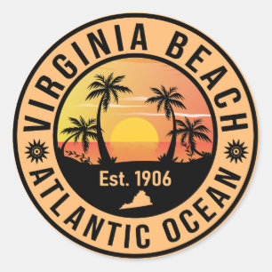 Virginia Beach Virginia Retro Sunset Souvenirs 60s Classic Round Sticker