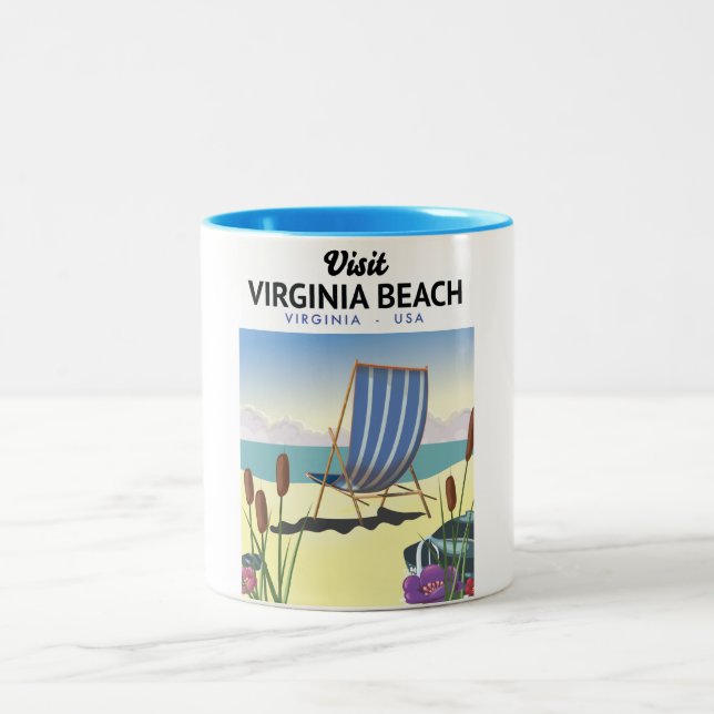 Virginia Beach Virginia USA travel poster Two-Tone Coffee Mug (Center)