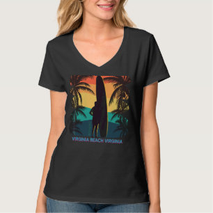 Virginia Beach Virginia Va Palm Tree Surfboard Sur T-Shirt