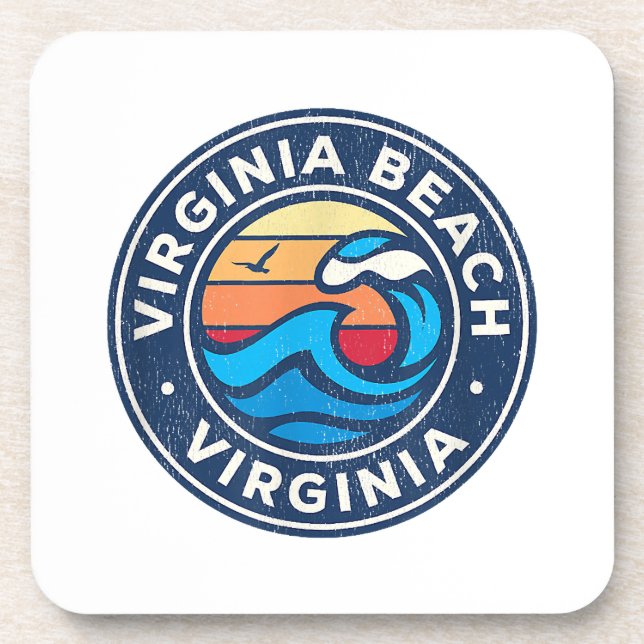 Virginia Beach Virginia VA Vintage Nautical Waves  Coaster (Front)