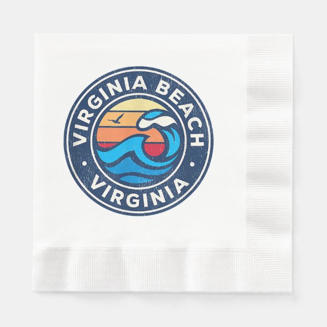 Virginia Beach Virginia VA Vintage Nautical Waves  Napkin (Front)