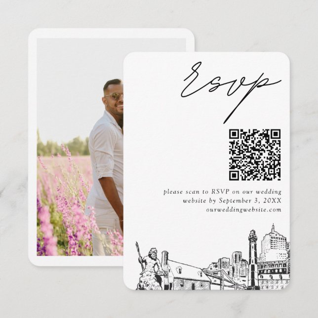 Virginia Beach Wedding RSVP QR Code Small Enclosure Card (Front/Back)