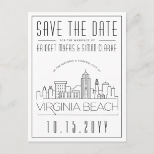 Virginia Beach Wedding   Skyline Save the Date Postcard