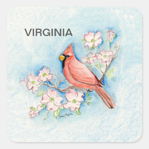 Virginia bird and flower square sticker