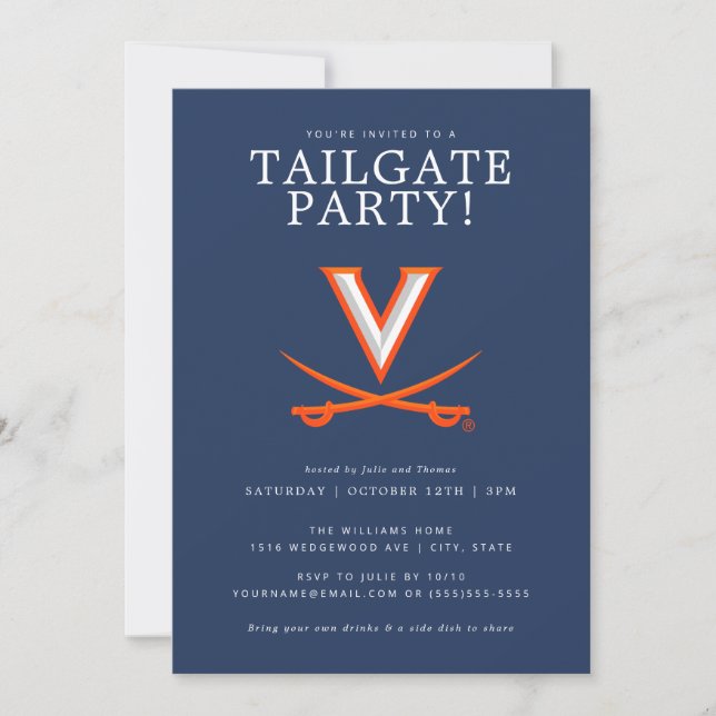 Virginia Cavaliers Tailgate Party Announcement (Front)