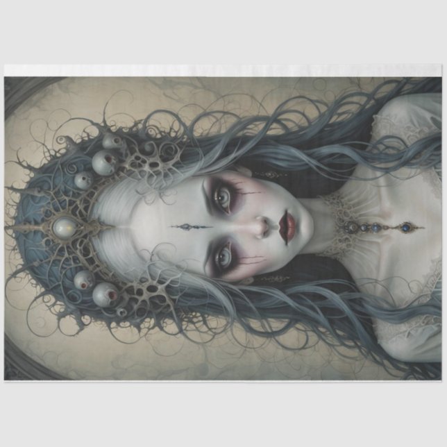 Virginia Creepy Woman Skull Decoupage Paper (Front)