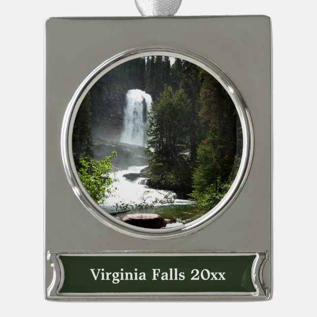 Virginia Falls at Glacier National Park Silver Plated Banner Ornament (Front)