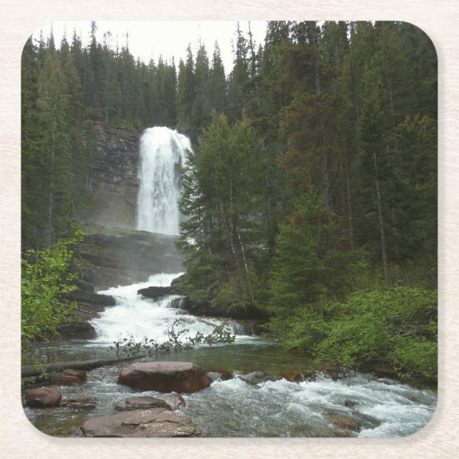 Virginia Falls at Glacier National Park Square Paper Coaster (Front)