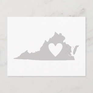 Virginia Grey State Map Shape with Heart Cutout Postcard