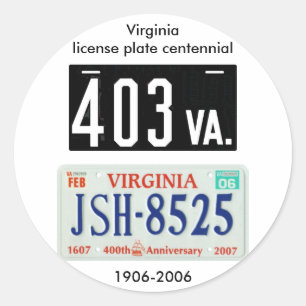 Virginia license plate centennial classic round sticker