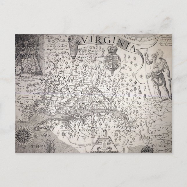 Virginia Map, 1612 Postcard (Front)