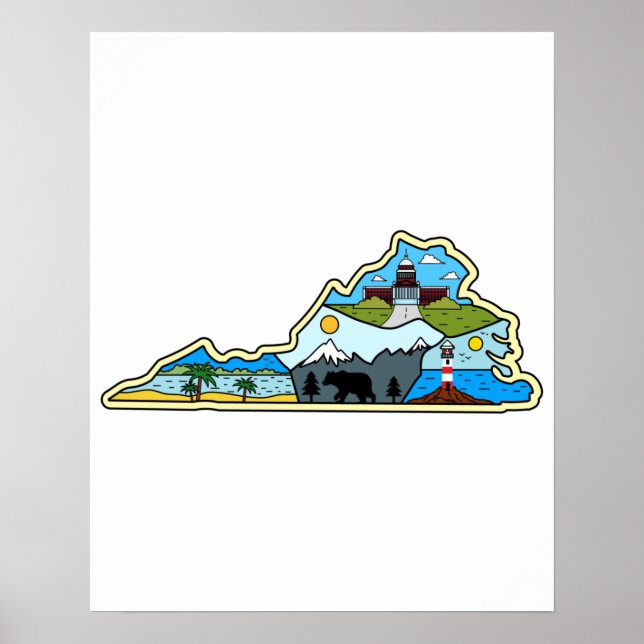 Virginia Map Chesapeake Charlottesville Lynchburg Poster (Front)