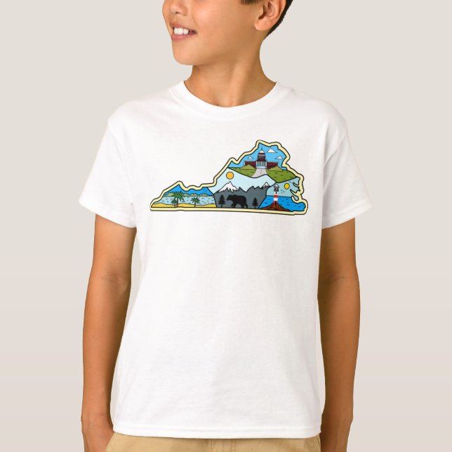 Virginia Map Chesapeake Charlottesville Lynchburg T-Shirt (Front)