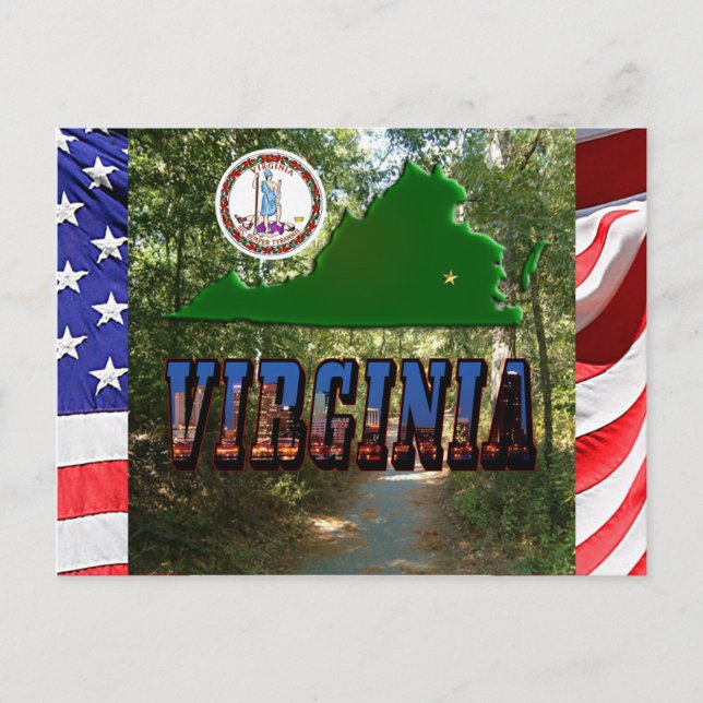 Virginia Map, State Seal, Picture Text Postcard (Front)