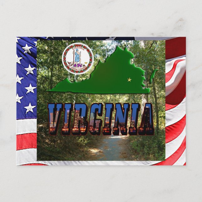 Virginia Map, State Seal, Picture Text Postcard (Front)