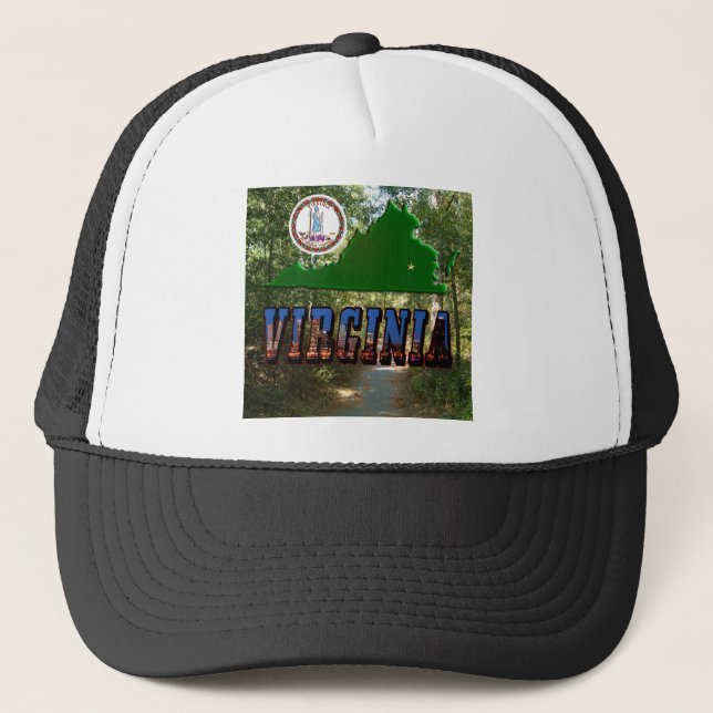 Virginia Map, State Seal, Picture Text Trucker Hat (Front)