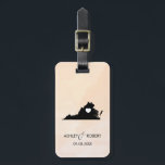 Virginia Map Wedding Luggage Tag, Custom Gift Luggage Tag<br><div class="desc">These state luggage tags make the perfect wedding gift tags or welcome bag tags. Tie it to your gift instead of a typical paper gift tag, and they can use it for months and years to come. Tags have a peach apricot watercolor background. To place the heart at the wedding...</div>