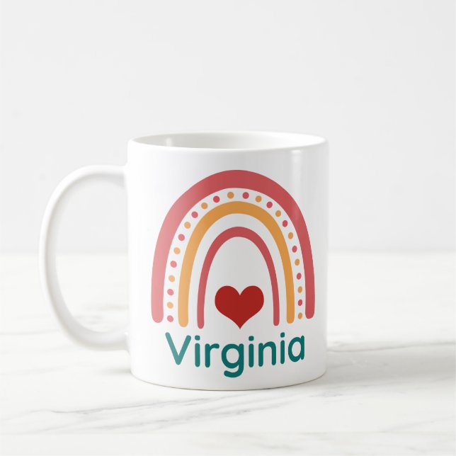 Virginia Name Vintage Boho Rainbow Coffee Mug (Left)