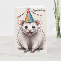 Virginia Opossum wearing birthday hat 