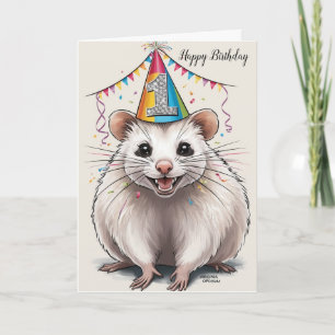 Virginia Opossum wearing birthday hat  Card
