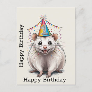 Virginia Opossum wearing birthday hat  Postcard