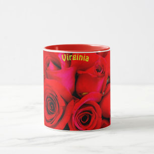 VIRGINIA ~ Personalised Red Rose Buds Photograph ~ Mug