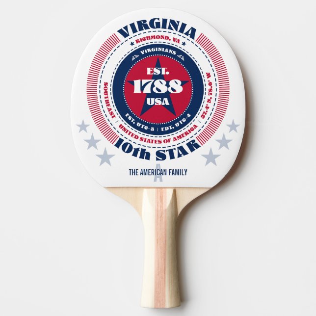 Virginia Pride Circular Typography Monogram Ping Pong Paddle (Front)