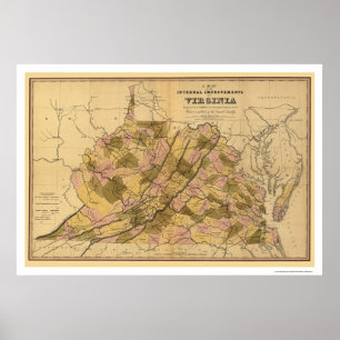 Virginia Railroad & Town Map 1848 Poster