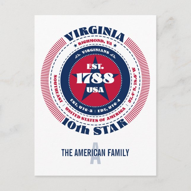 Virginia, Richmond, VA, Patriotic, Monogram Postcard (Front)