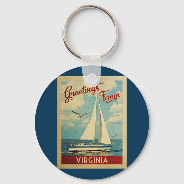 Virginia Sailboat Vintage Travel Key Ring (Front)