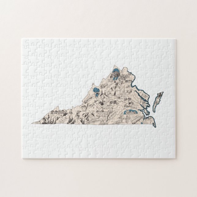 Virginia Shaped Virginian Vintage Picture Map Jigsaw Puzzle (Horizontal)