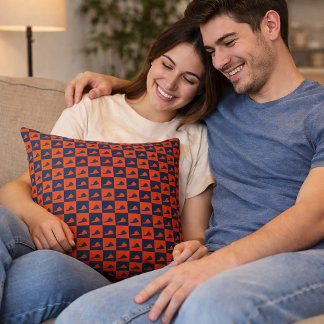 Virginia Silhouette Chequered Pattern Blue Orange Cushion