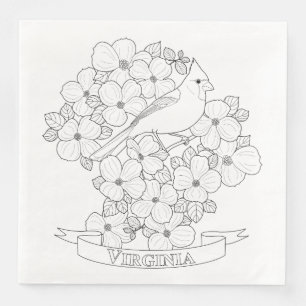 Virginia State Bird and Flower Colouring Page Napkin