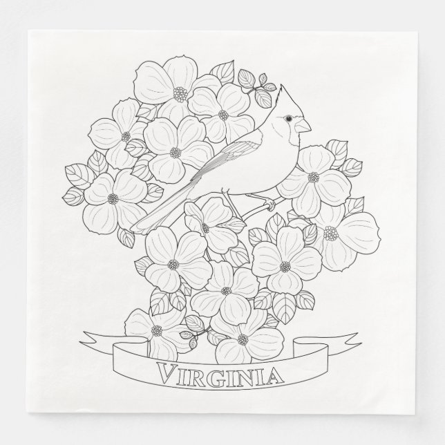 Virginia State Bird and Flower Colouring Page Napkin (Front)