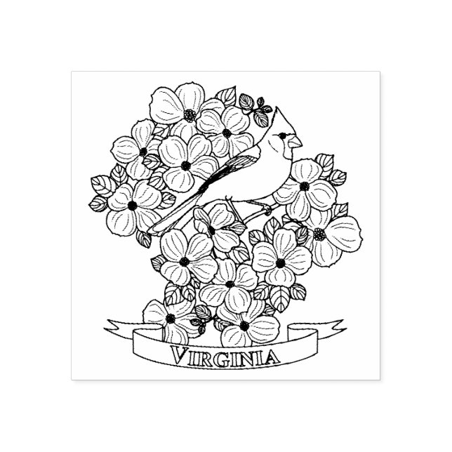 Virginia State Bird and Flower Colouring Page Rubber Stamp (Imprint)