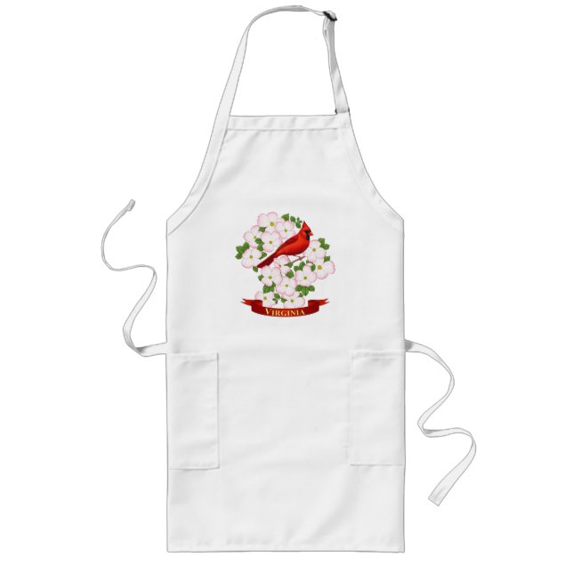 Virginia State Cardinal Bird and Dogwood Flower Long Apron (Front)
