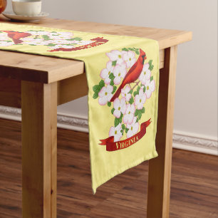 Virginia State Cardinal Bird and Dogwood Flower Long Table Runner