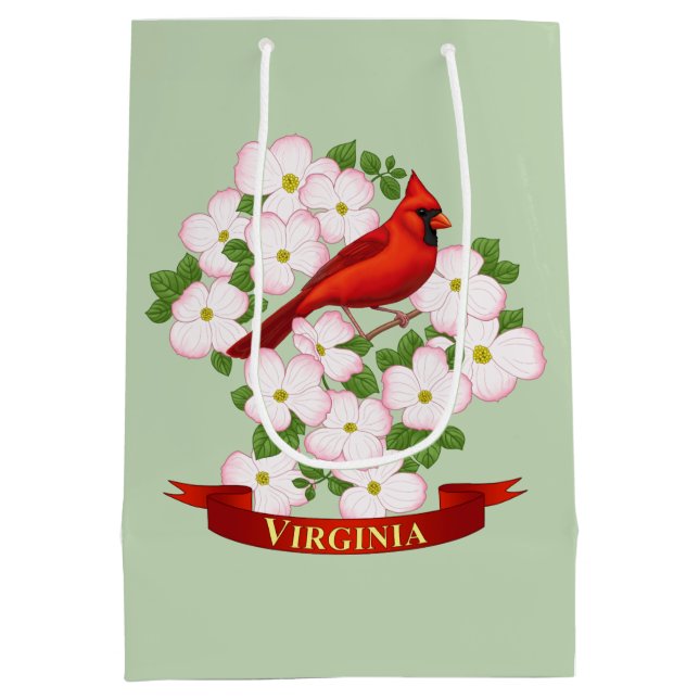 Virginia State Cardinal Bird and Dogwood Flower Medium Gift Bag (Back)