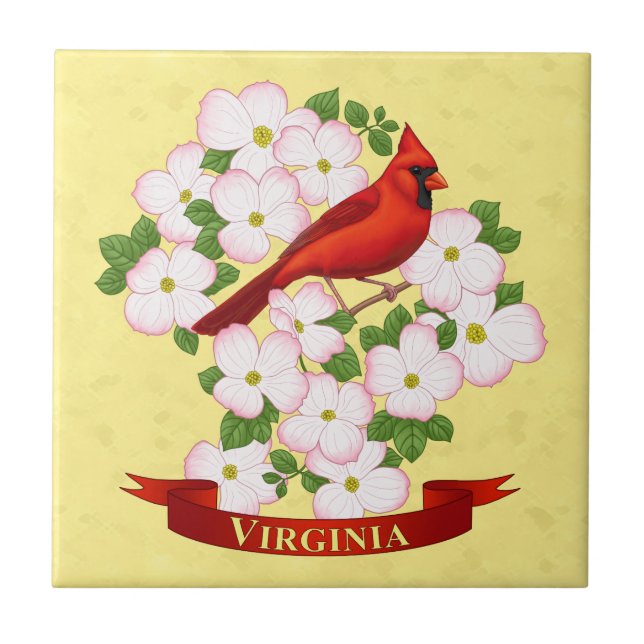 Virginia State Cardinal Bird and Dogwood Flower Tile (Front)