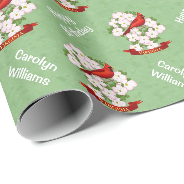 Virginia State Cardinal Bird and Dogwood Flower Wrapping Paper (Roll Corner)