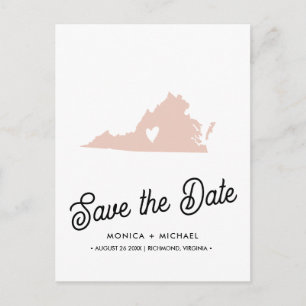 VIRGINIA State Destination Wedding ANY COLOR  Announcement Postcard