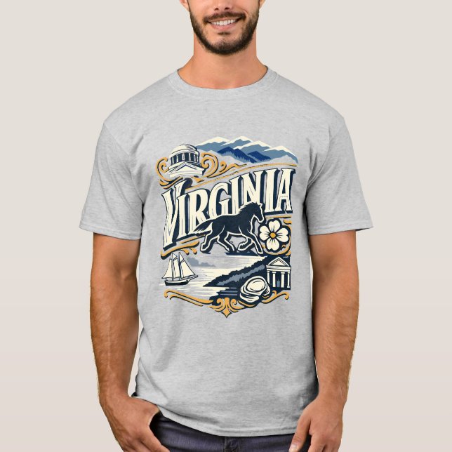 Virginia State Heritage Colonial Mountain Art T-Shirt (Front)