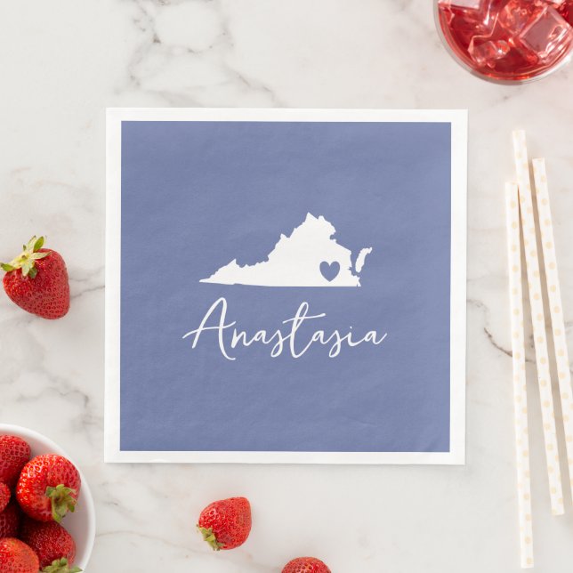 Virginia State Map Customisable Name   Napkin (Insitu)