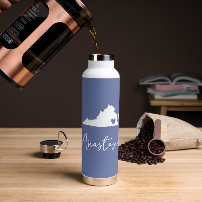 Virginia State Map Customisable Name Water Bottle (Coffee)