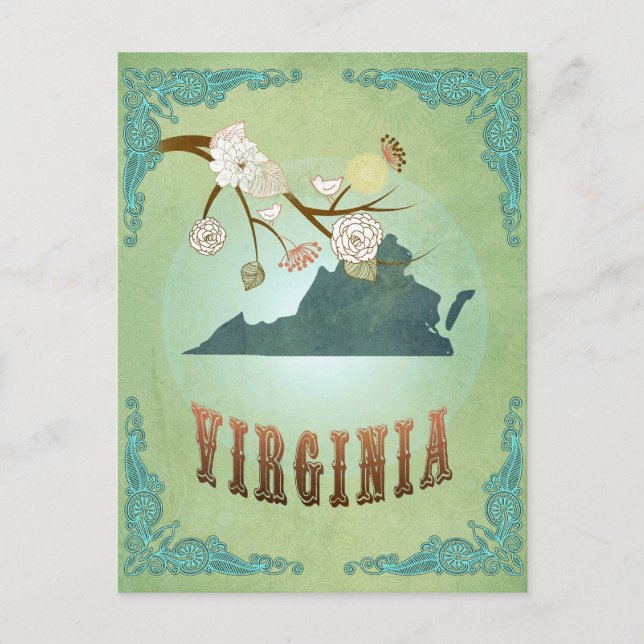 Virginia State Map – Green Postcard (Front)