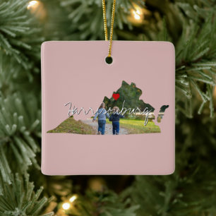 Virginia State Photo insert and town name Ceramic Ornament